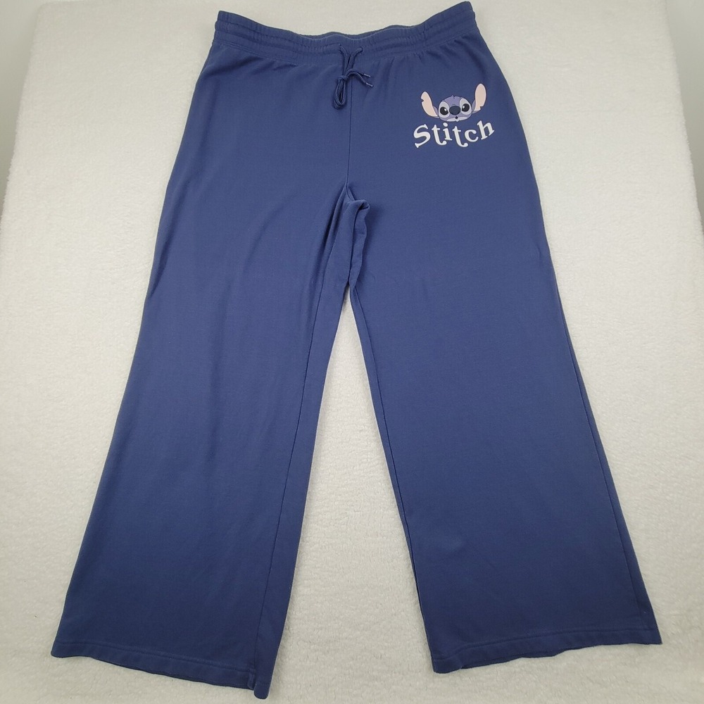 Disney Lilo & Stitch Sweatpants Womens 1X Blue Wide Leg Flare Lounge Pants